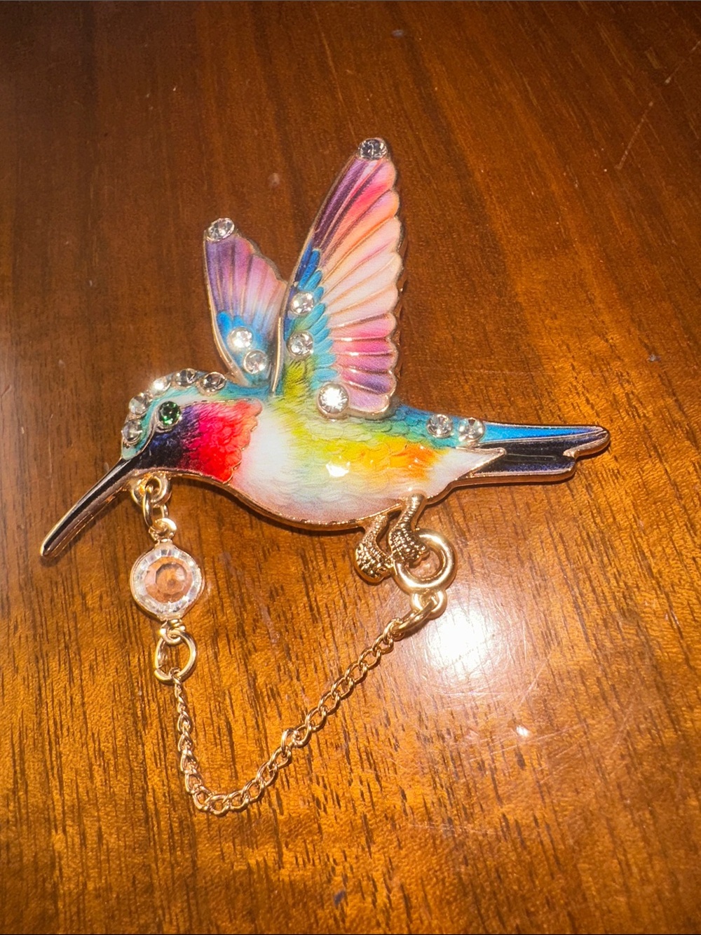 Colorful Hummingbird Enamel Brooch Pin with Rhinestones